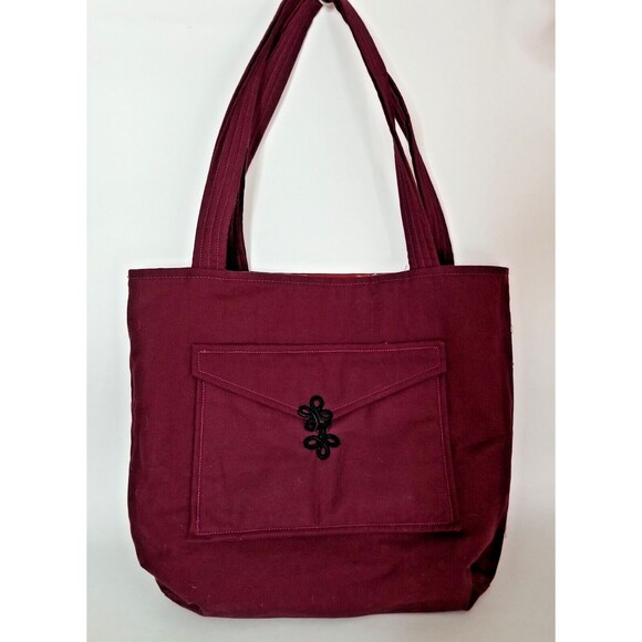 Patchwork Fabric Reversible Handbag Cloth Solid & Patchwork Options Tote - Picture 5 of 7